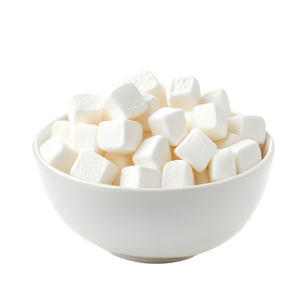 A bowl filled with soft transparent marshmallows on a clean transparent background, perfect for snacks and desserts, transparent marshmallows in transparent bowl isolated on transparent background png