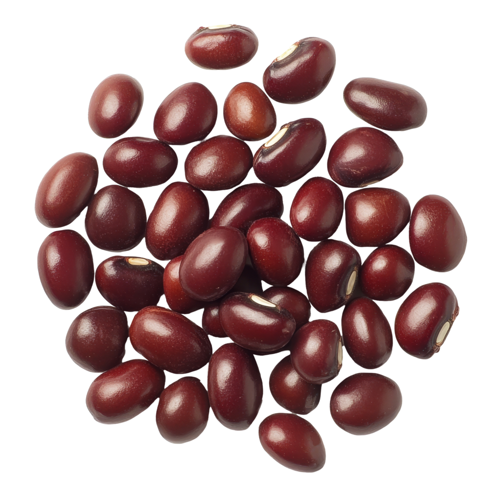 Fresh adzuki beans scattered on a transparent surface, showcasing their rich color and unique shapes, Group of adzuki beans png