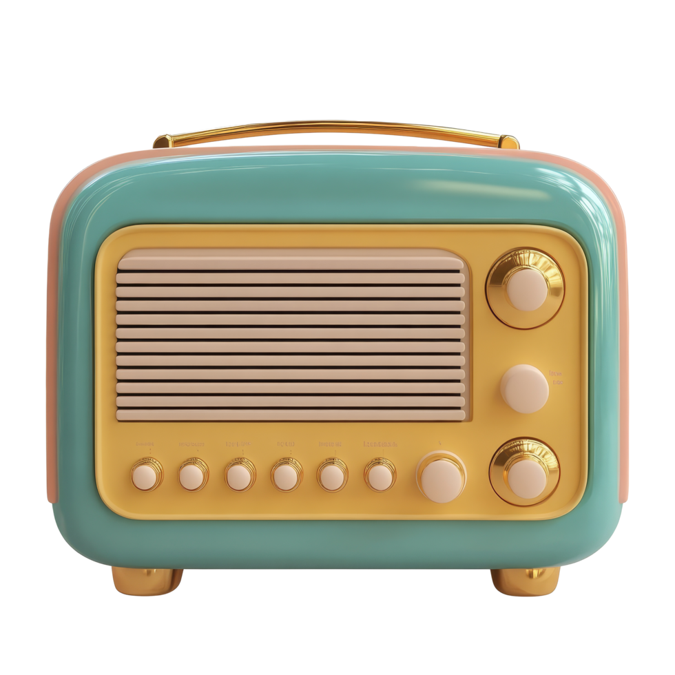 Vintage cartoon radio with a colorful design on a transparent background showcasing a playful retro style, 3D Cartoon Vintage Radio On transparent background png