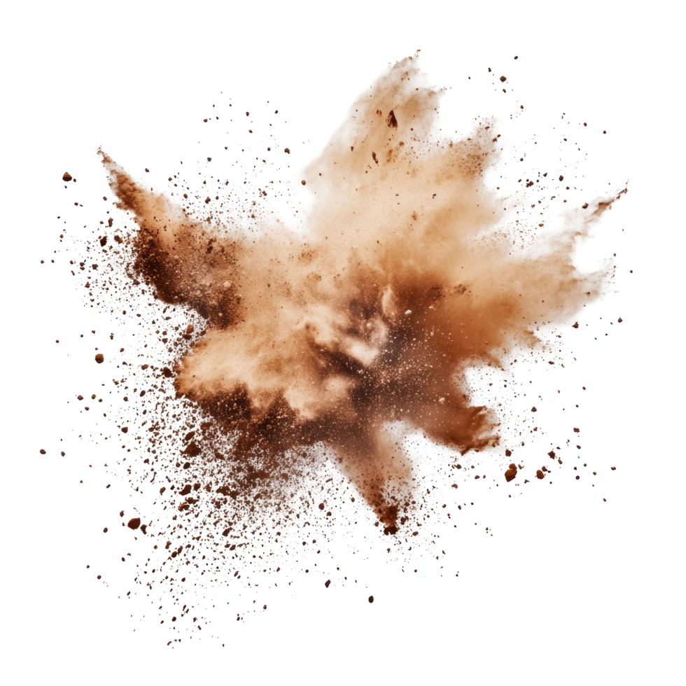 Brown paint explosion creating a striking abstract effect against a transparent background, Brown paint or Dust Explosions on transparent background png