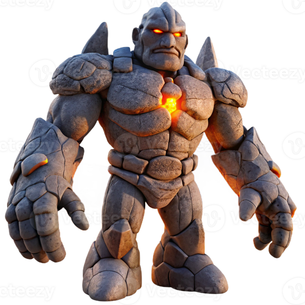 dramatic classic A colossal golem made of stone, dramatic sunset lighting, epic fantasy style authentic png