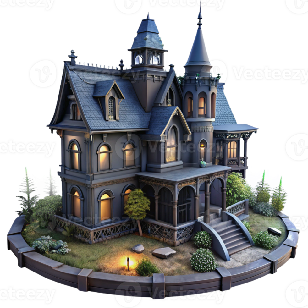 magnificent abstract A decaying Victorian mansion, overgrown garden, dim lighting, gothic horror style, muted colors, authentic png