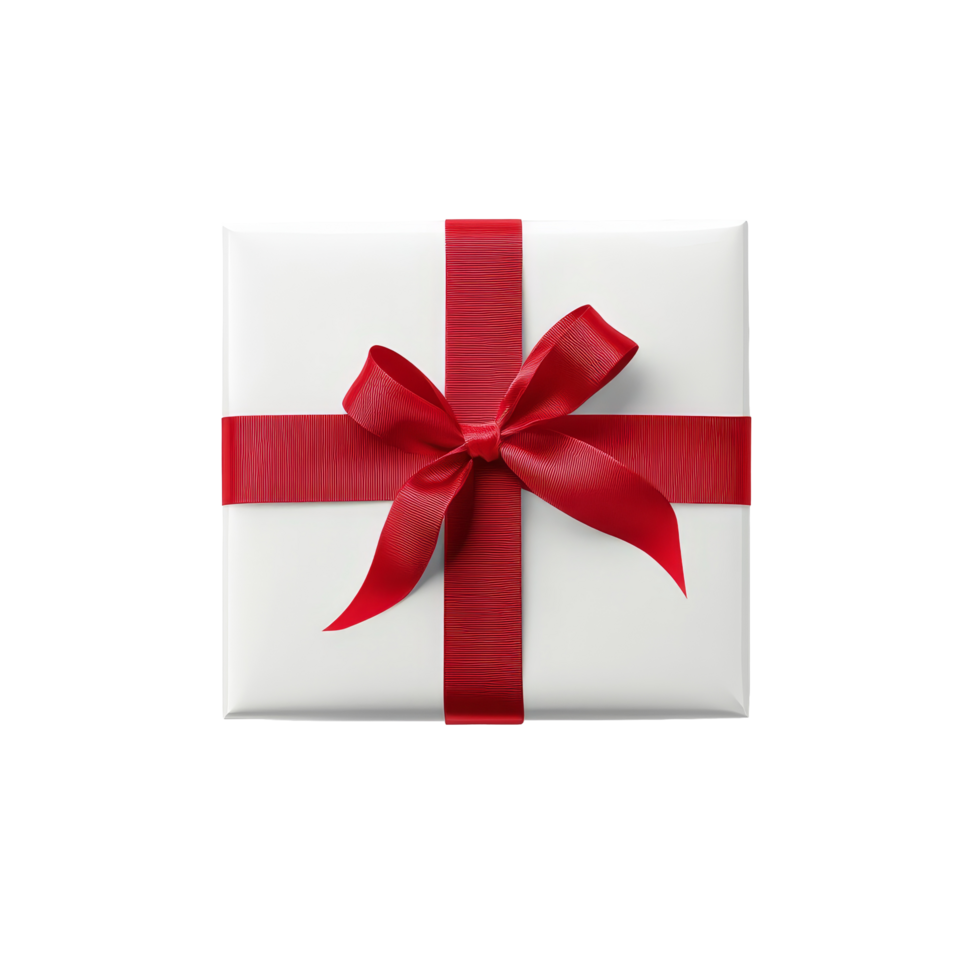 Elegant transparent gift box adorned with a red ribbon, perfect for any special occasion, isolated against a clean background, Gift Box with Elegant Red Ribbon isolated on transparent background png