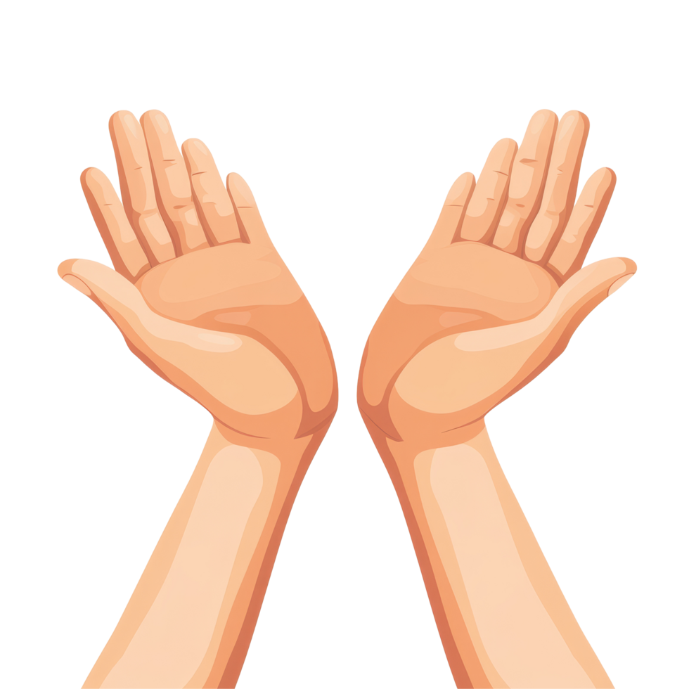 Open hands showing generosity and openness in a minimalist setting to symbolize sharing and welcoming, flat human open hands holding or presenting something isolated on transparent background png