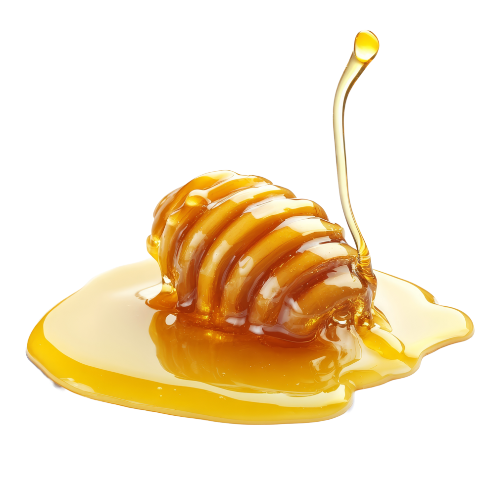 Honey spill on a transparent background with dripping honey showcasing its golden color and texture, honey spill isolated on transparent background png