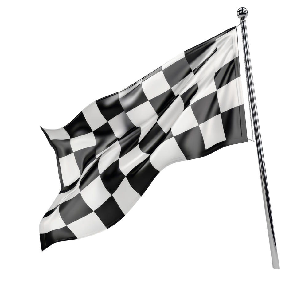 A checkered flag gracefully waves against a transparent background, symbolizing victory at a racing event during the bright midday sun, Checkered Flag Waving on transparent background png