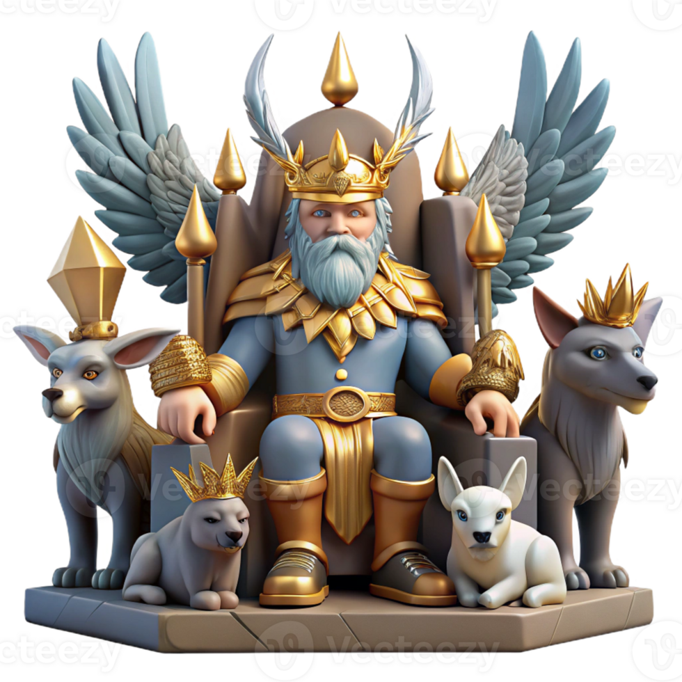wonderful contemporary Odin, Allfather of the Norse gods, seated on his throne in Valhalla, surrounded by Valkyries, epic fantasy style genuine png