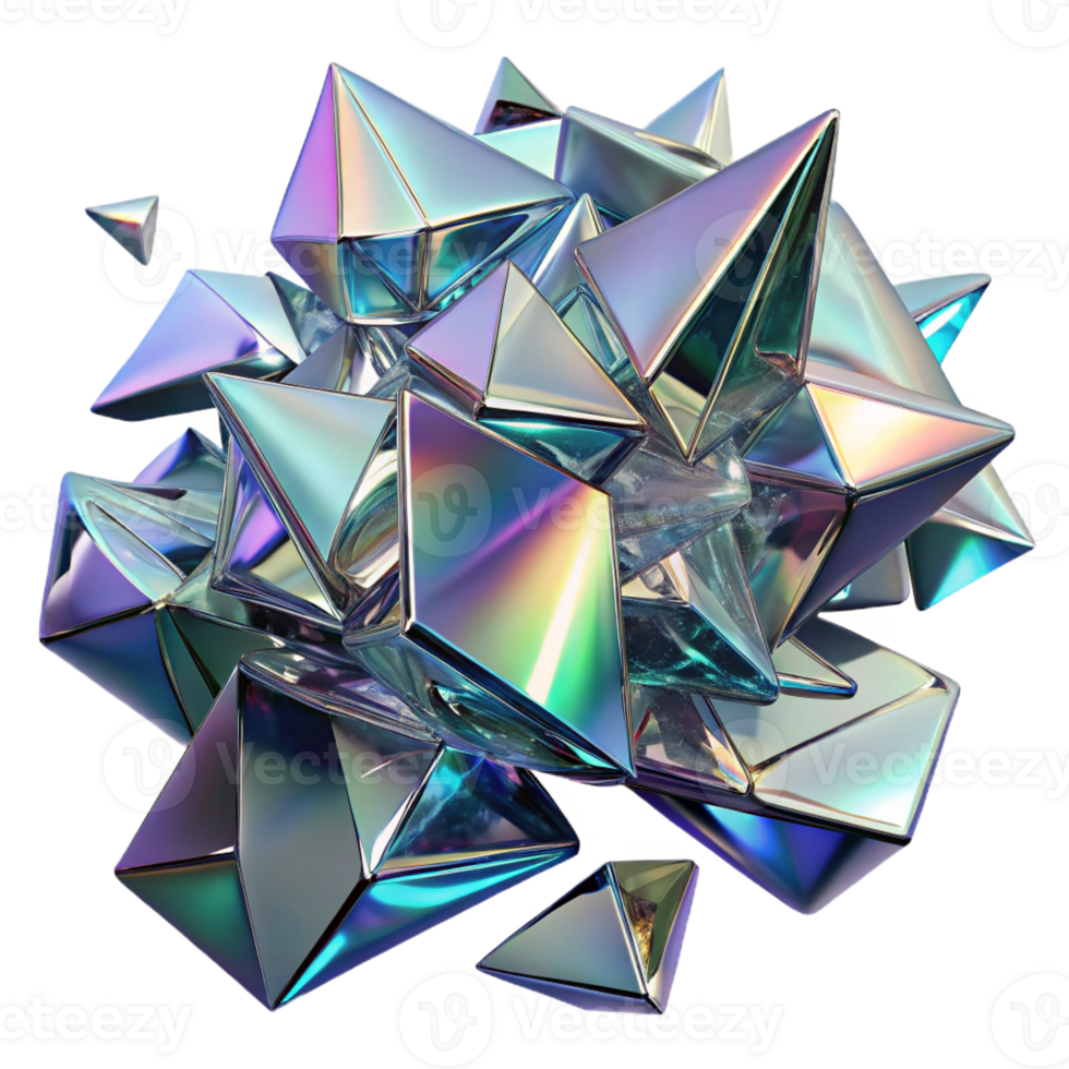 dramatic creative A chaotic composition of shattered glass shards, in iridescent hues, with sharp, reflective surfaces genuine png