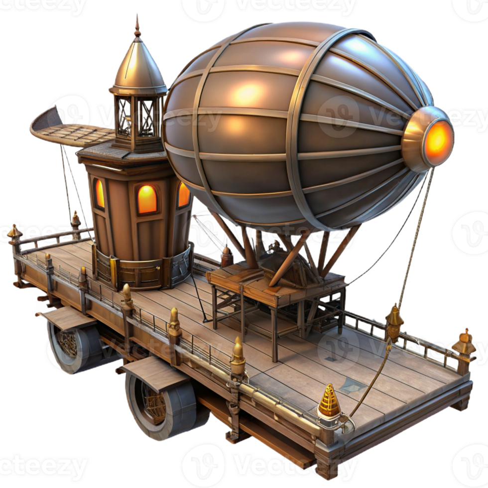 beautiful classic A steampunk airship docking at a floating platform, intricate rigging and gangplanks, illuminated by a soft, twilight light professional png