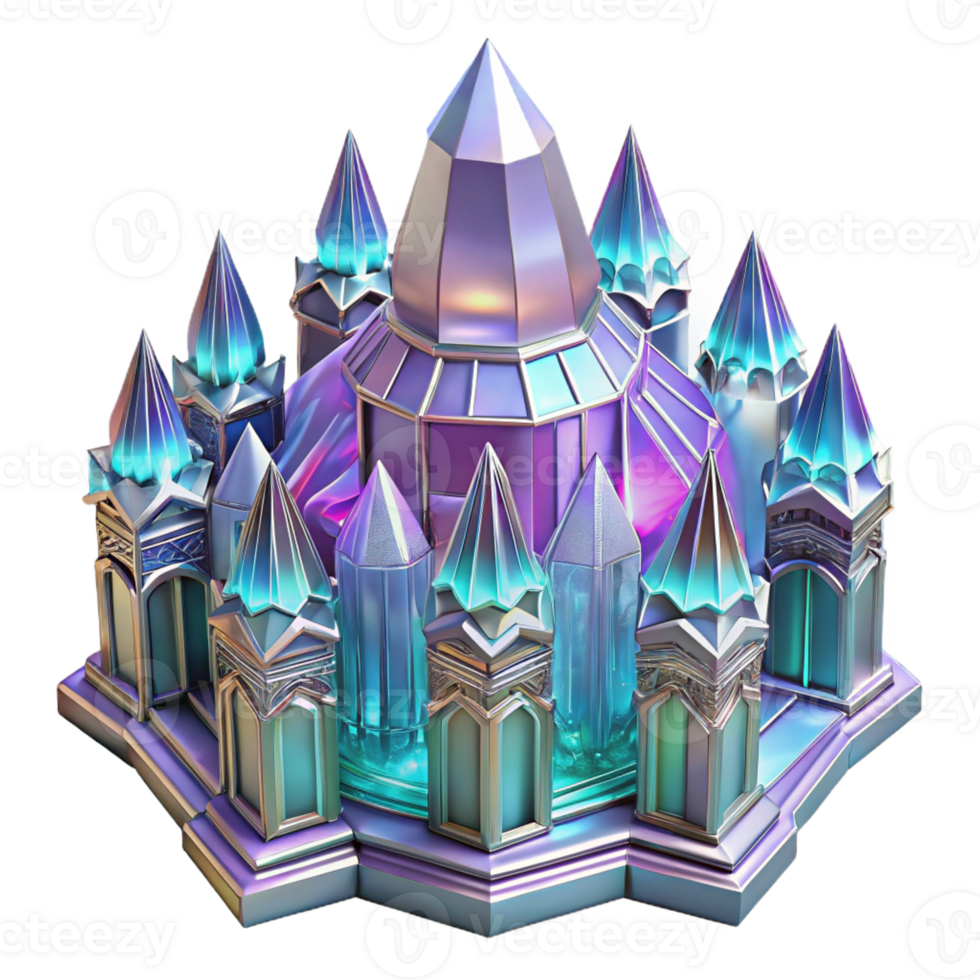 wonderful traditional Crystal palace, intricate facets, iridescent colors, magical light, fantasy setting, highly detailed, original png