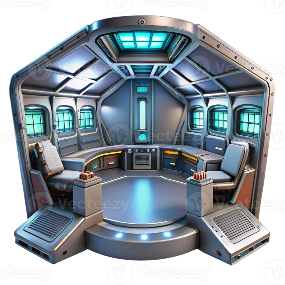 magnificent artistic A futuristic spaceship interior, sleek metallic surfaces, glowing control panels, sci-fi movie still authentic png