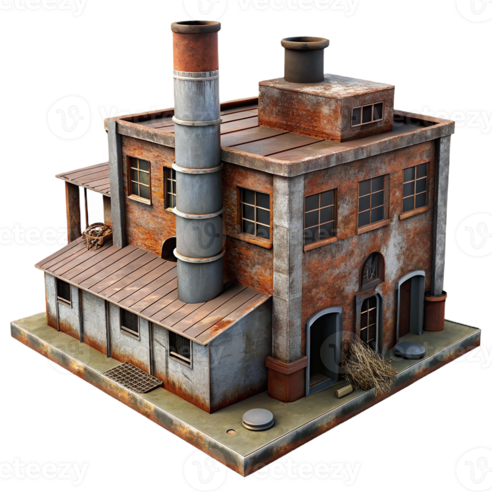magnificent creative A decaying industrial factory, broken windows, rust and grime, gritty realism detailed png