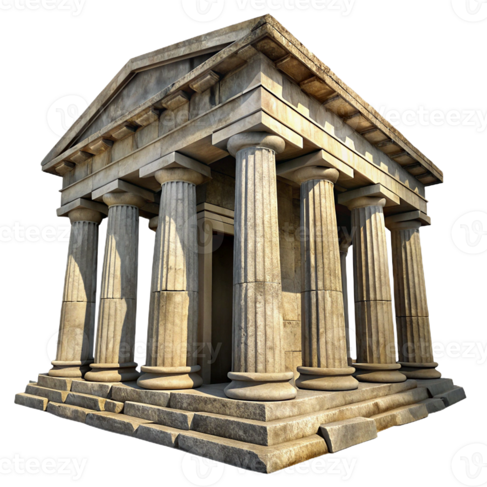 stunning creative An ancient Greek temple in ruins, harsh sunlight, weathered stone, historical, photorealistic, genuine png