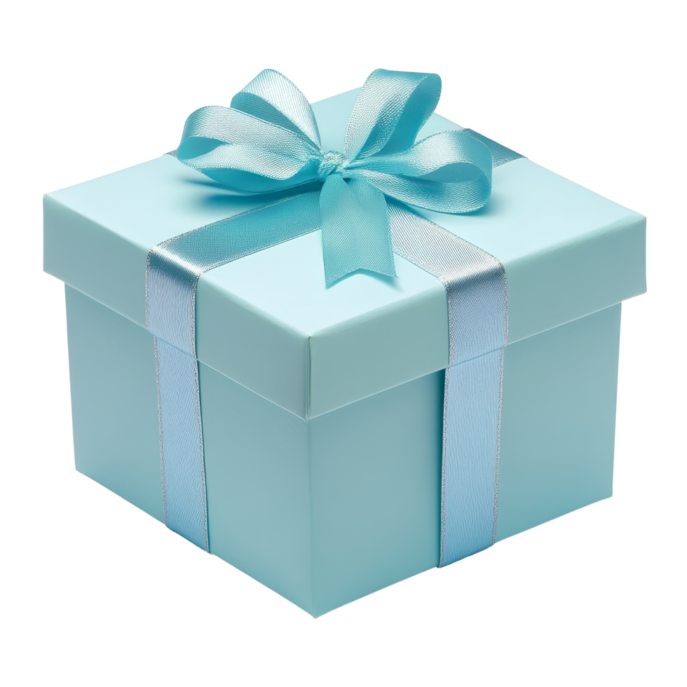 A beautifully wrapped blue gift box with a ribbon isolated on a transparent background for celebrations, Blue open gift box isolated png