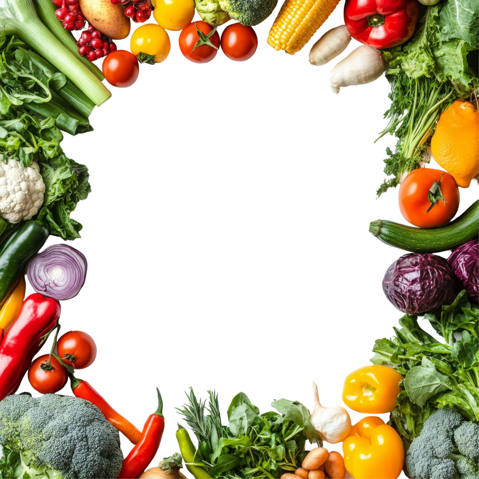 Fresh groceries arranged in a vibrant frame with ample copy space for promoting healthy eating ideas, Frame made of of fresh groceries and copy space png