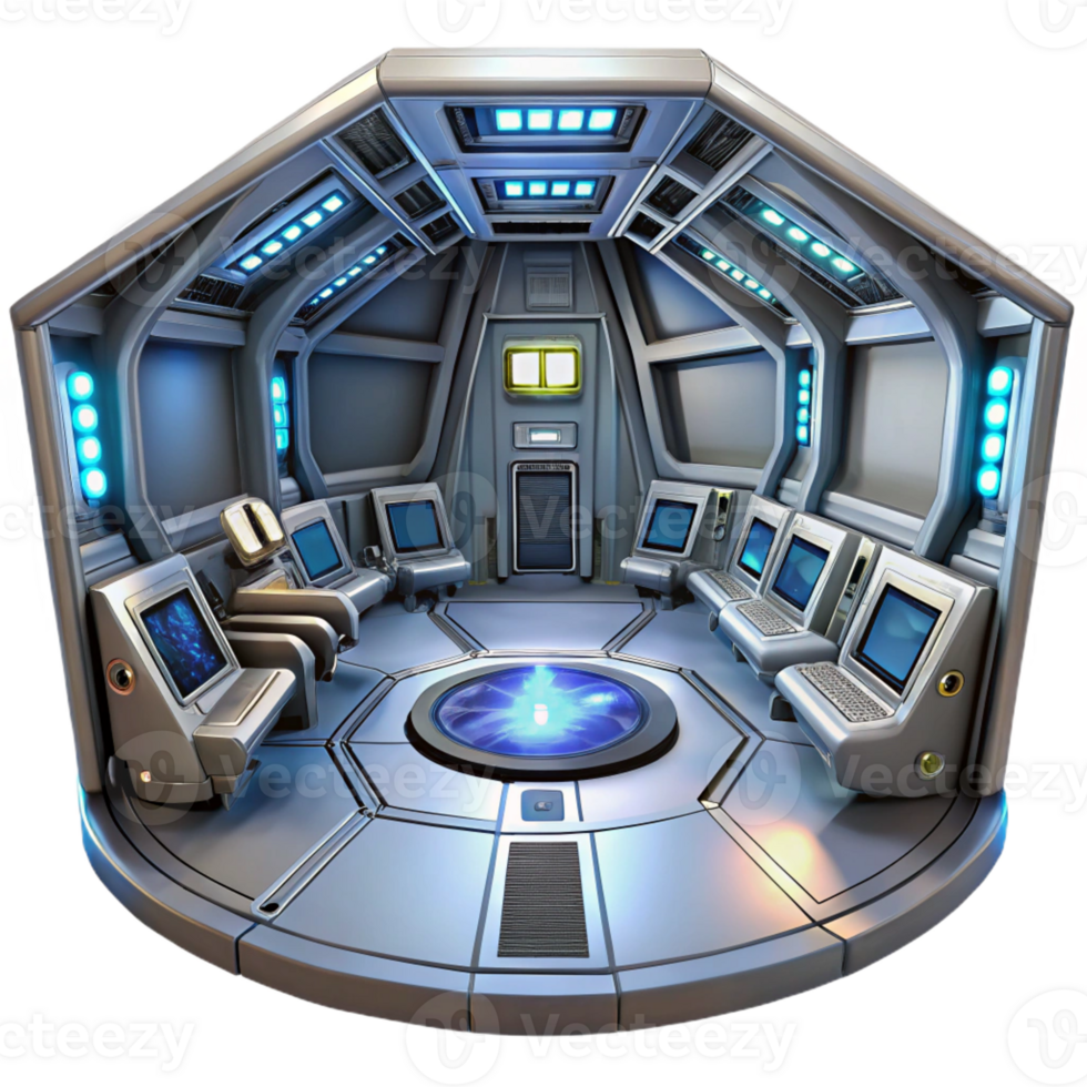 impressive vintage A futuristic spaceship interior, sleek metallic surfaces, glowing control panels, sci-fi movie still professional png