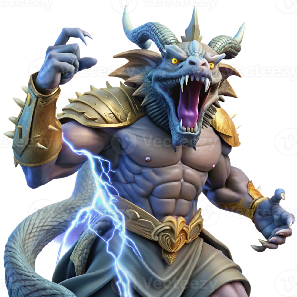 dramatic creative A monstrous Typhon battling Zeus, epic scale, dramatic lighting, fantasy art style authentic png