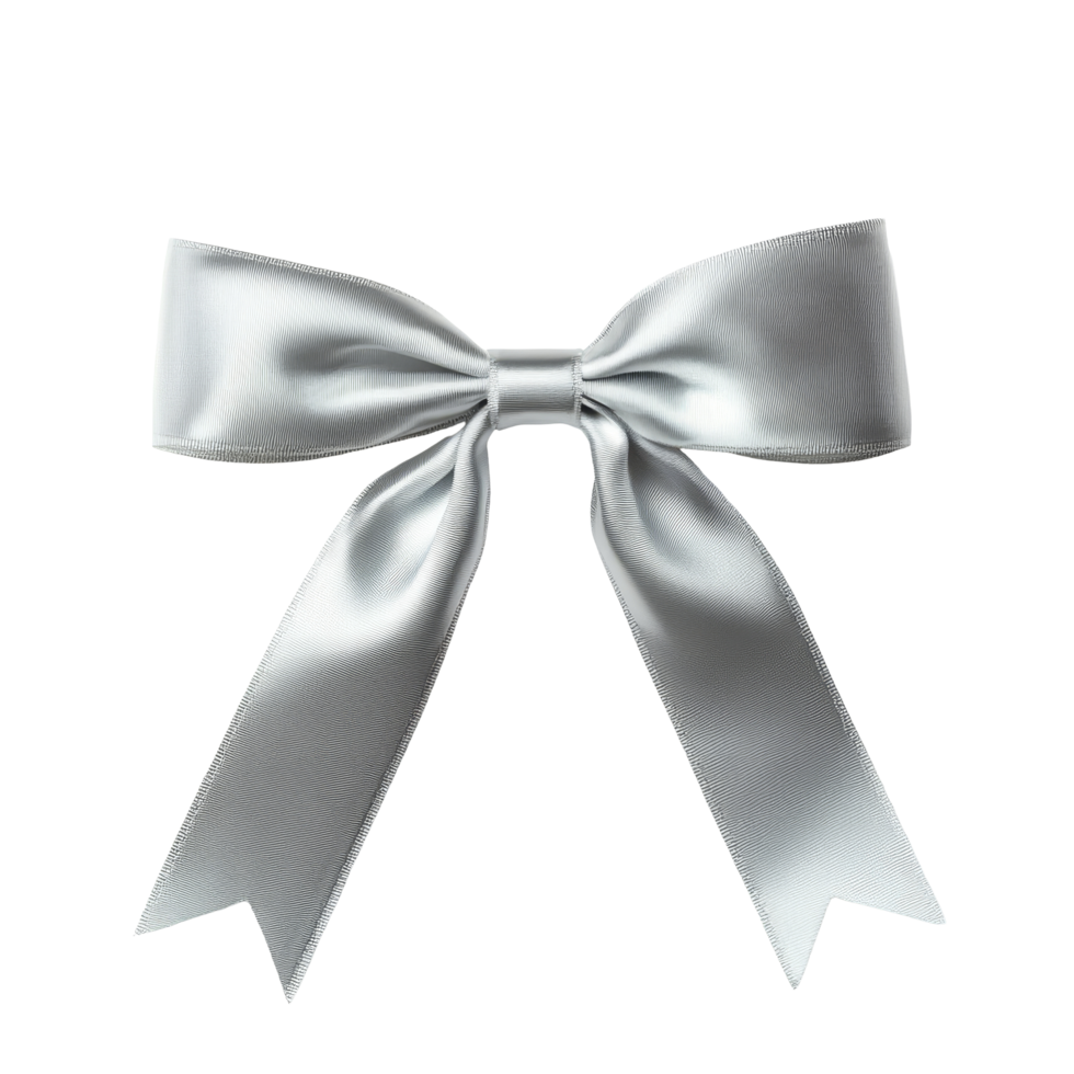 Elegant silver ribbon bow on a pristine transparent background, perfect for gift wrapping or decoration, silver ribbon with bow on transparent backgroundfile png
