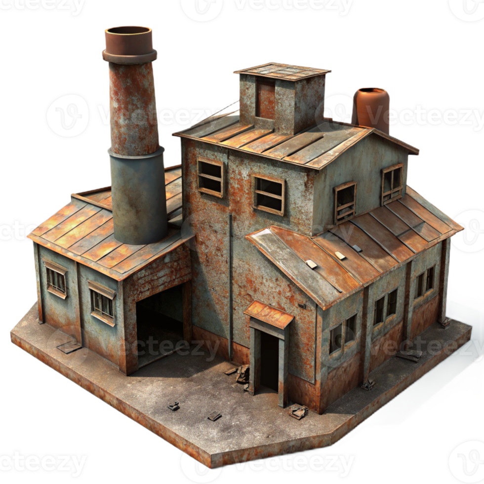 wonderful classic An abandoned industrial factory, rusty and decaying, dimly lit, eerie, photorealistic, professional png