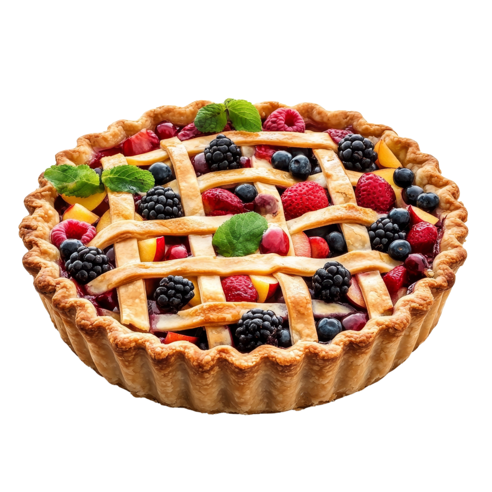Delicious apple pie topped with assorted fruits on a transparent background, apple pie with various fruit toping isolated on transparent background png