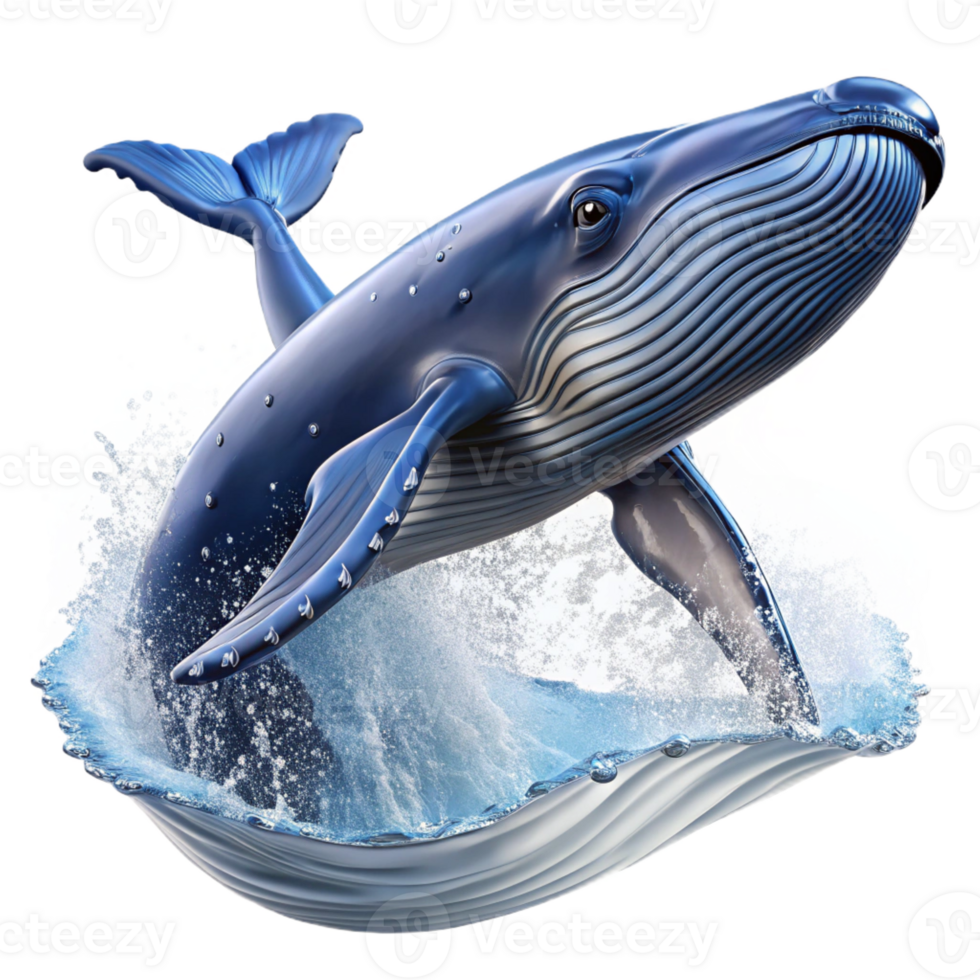 stunning modern A majestic humpback whale breaching the surface of the ocean, splashing water and dynamic pose, photorealistic style original png