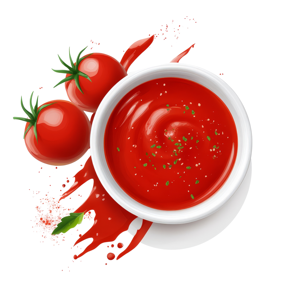 Fresh tomato sauce and ripe tomatoes on a transparent background, showcasing vibrant colors and textures, Tomato sauce and tomato on transparent background png