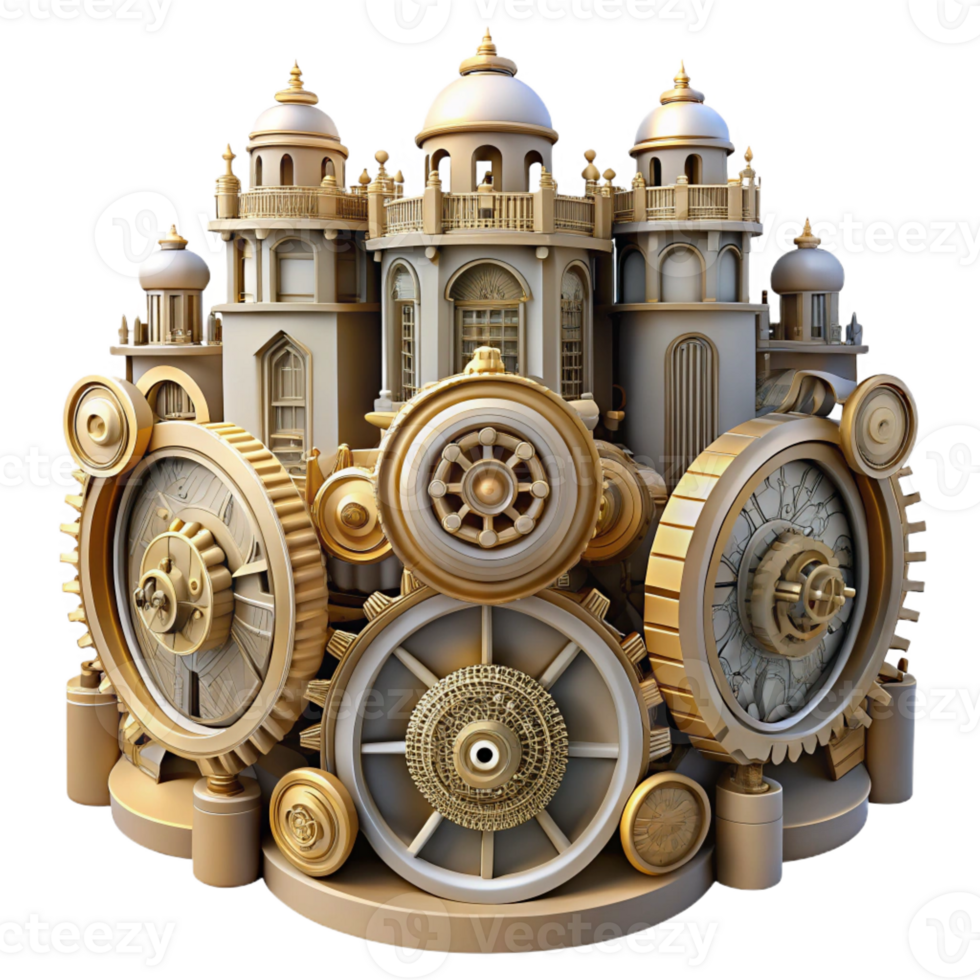 extraordinary rustic An intricate clockwork city with gears and cogs, steampunk style, intricate details, genuine png
