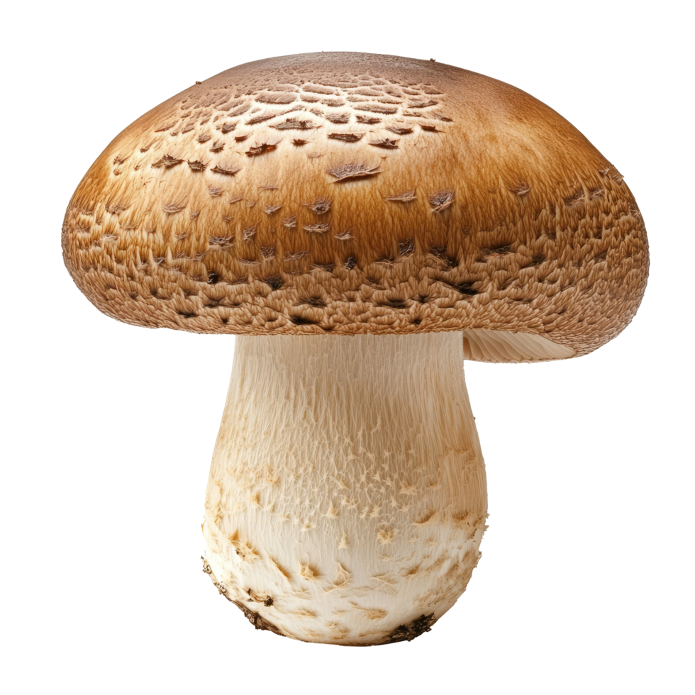 A fresh shiitake mushroom isolated on a transparent background highlighting its unique texture and rich color, Shiitake Mushroom isolated on transparent background png