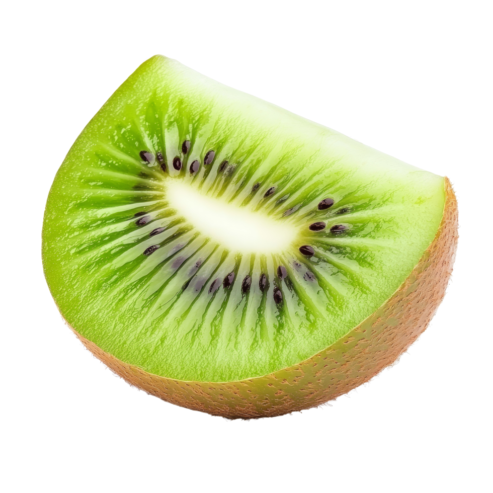 Fresh kiwi fruit slice isolated on transparent background, highlighting vibrant green color and unique texture details, kiwi fruit slice isolated on transparent background png