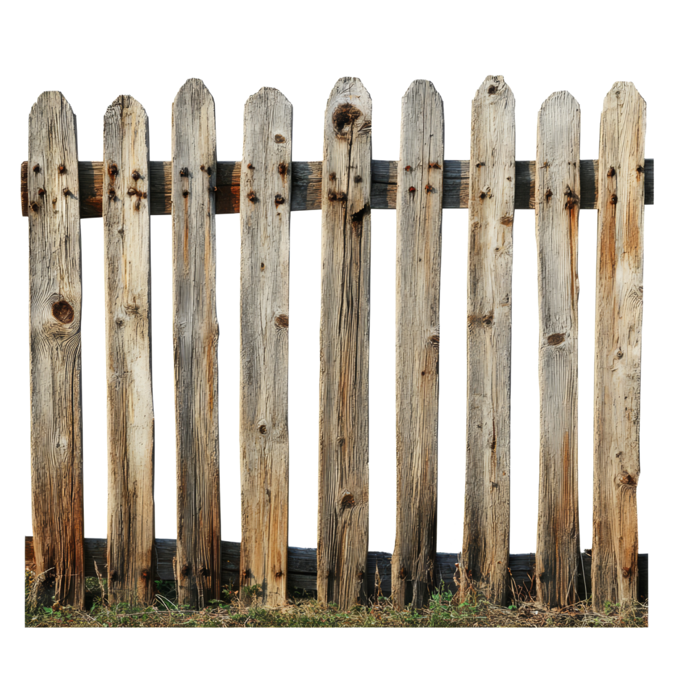 Weathered wooden fence with rustic charm against a transparent background, perfect for natural decor or design projects, old wooden fence isolated transparent background png