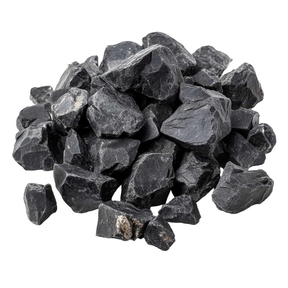 Black rocks scattered on a transparent background highlighting the natural texture and color variations, black rocks on the ground, isolated on transparent background png