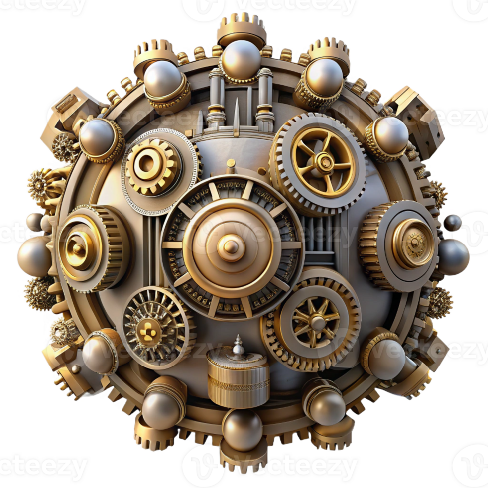 magnificent minimalist An intricate clockwork city made of gears and cogs, steampunk style, dramatic lighting, detailed textures, high quality png