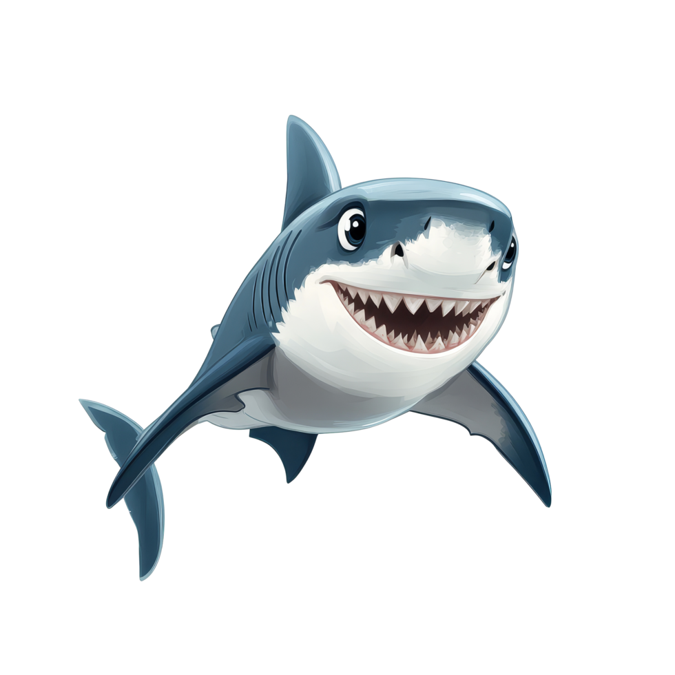Playful cartoon transparent shark character jumping joyfully against a clean transparent background, transparent shark fun character cartoon isolated on transparent background png