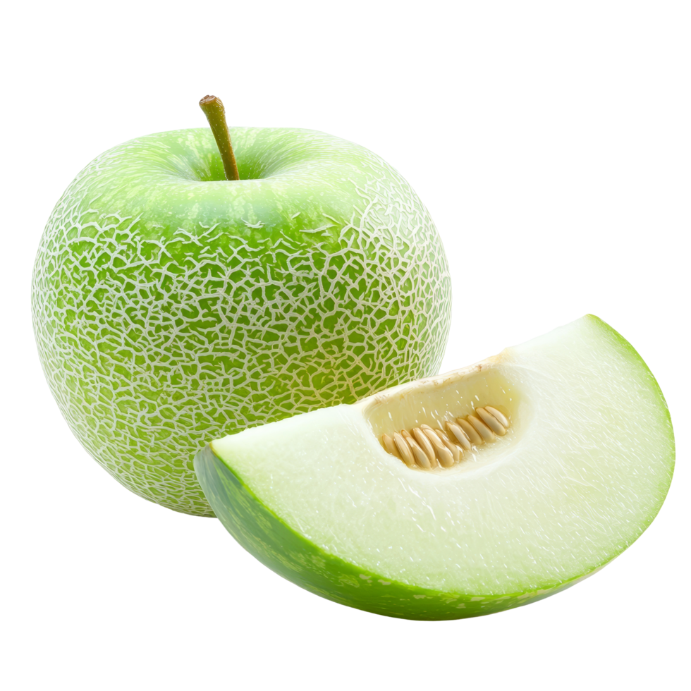 Fresh apple melon placed on a transparent background showcasing its vibrant color and texture, apple melon on transparent background png
