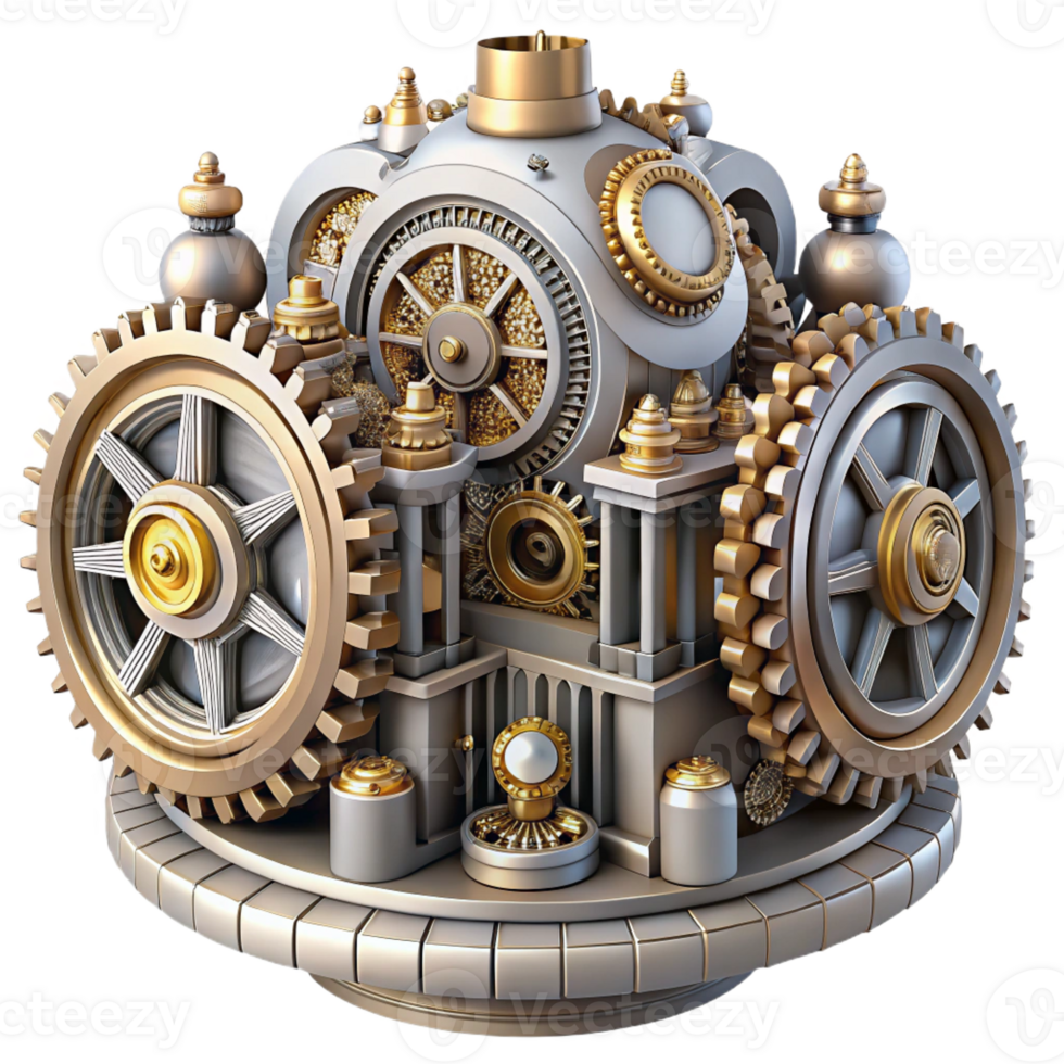 stunning minimalist An intricate clockwork city with gears and cogs, steampunk style, intricate details, authentic png