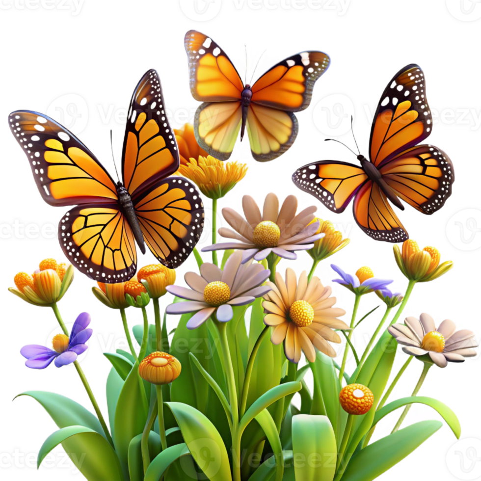 elegant traditional A swarm of monarch butterflies migrating through a sun-drenched field of wildflowers, in a vibrant, dynamic style original png