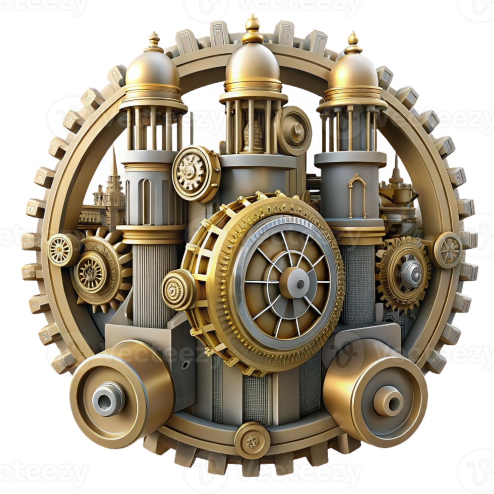 magnificent artistic An intricate clockwork city with gears and cogs, steampunk style, intricate details, exclusive png