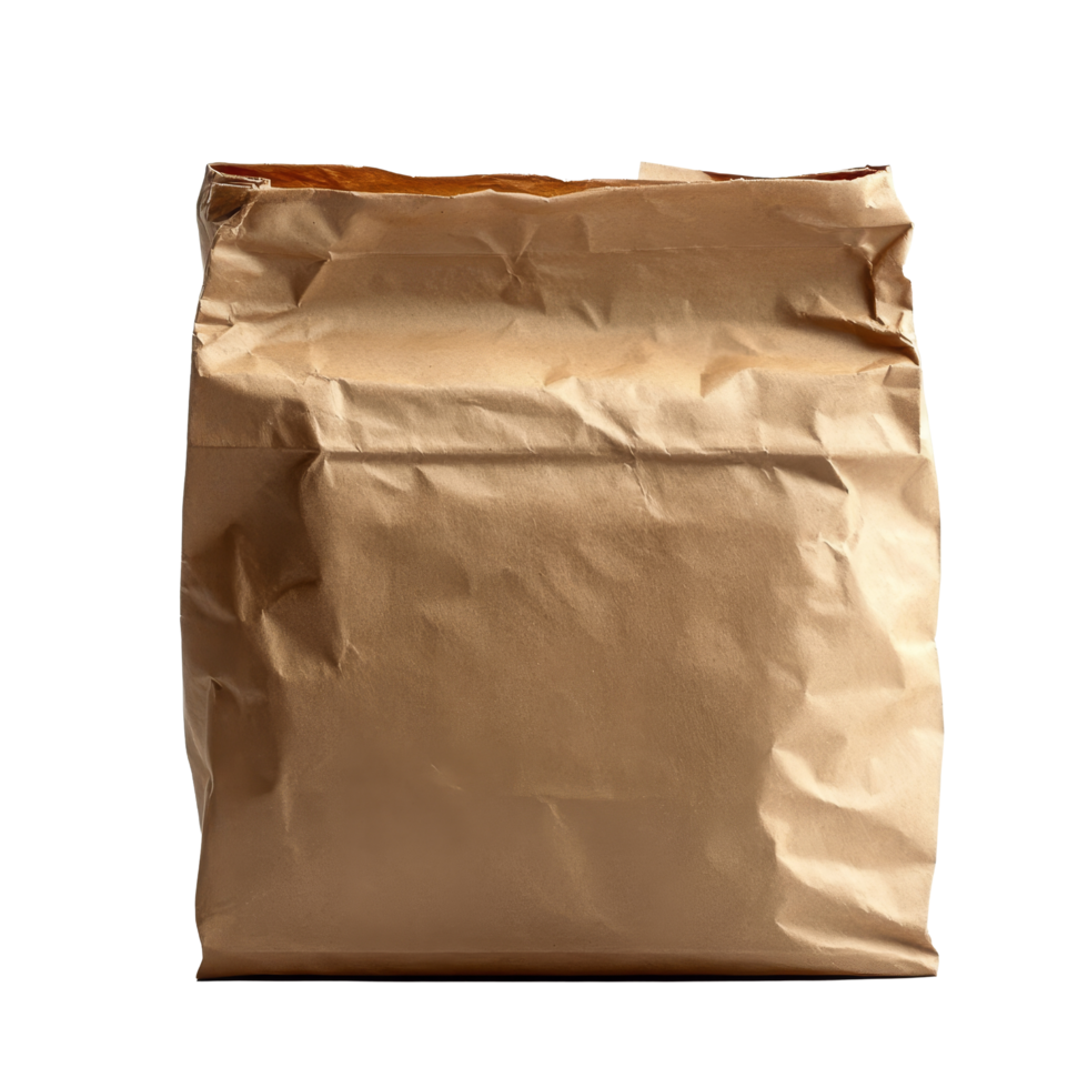 Simple brown paper bag isolated on a transparent background showcasing versatility and simplicity for various uses, Brown paper bag isolated Stock Photo png
