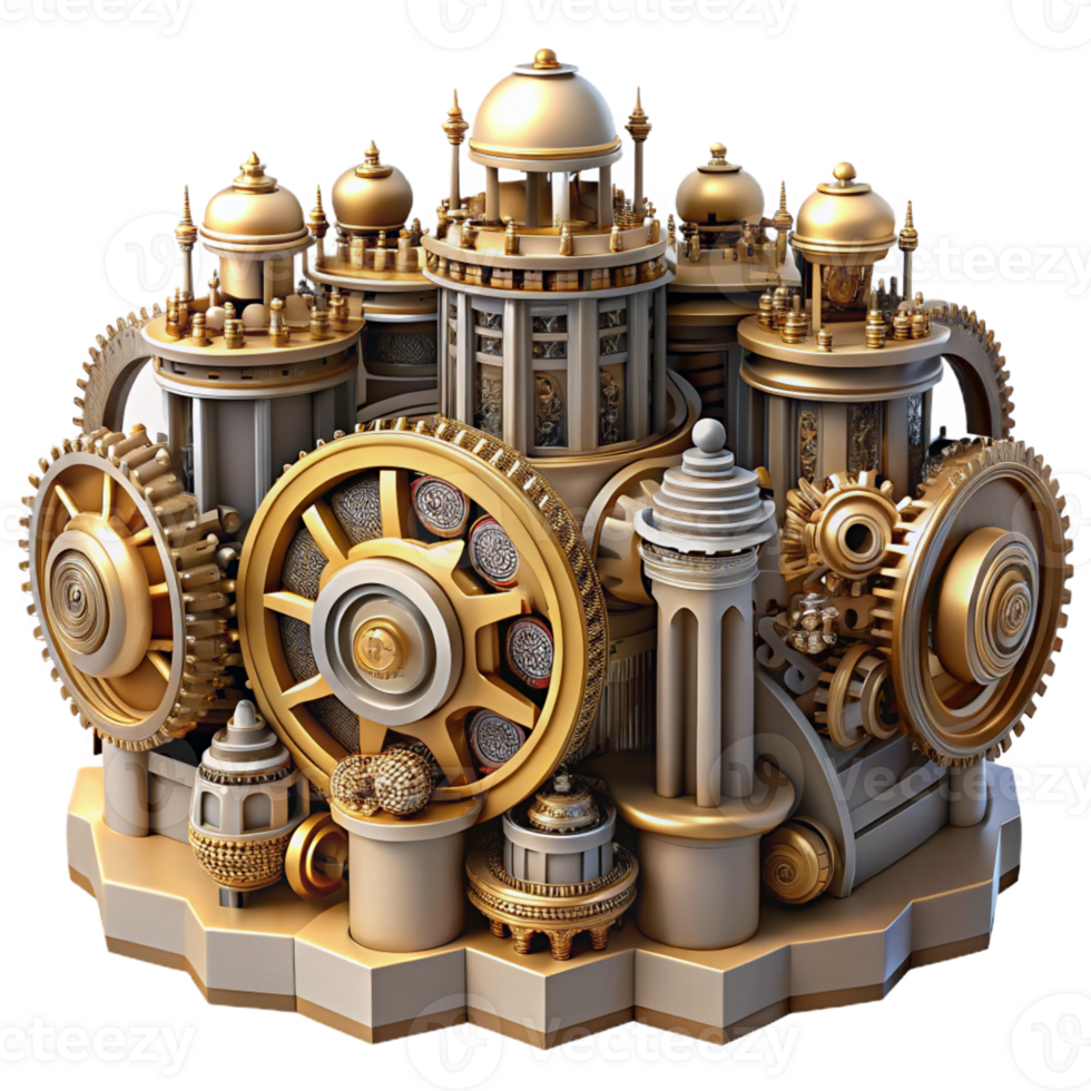 magnificent traditional An intricate clockwork city with gears and cogs, steampunk style, intricate details, high quality png
