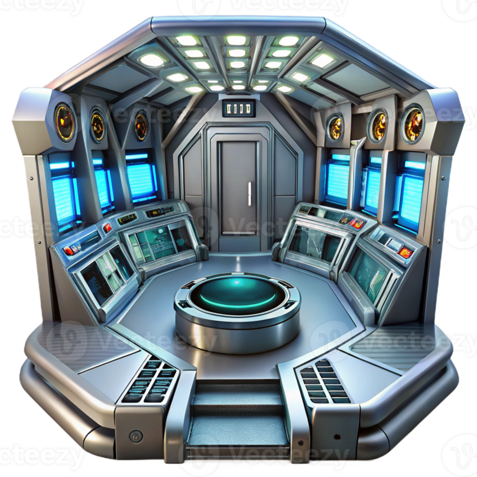 dramatic artistic A futuristic spaceship interior, sleek metallic surfaces, glowing control panels, sci-fi movie still high quality png