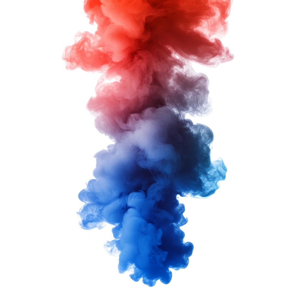 Colorful blue and red smoke swirling upward in a dynamic display on a transparent background, blue and red smoke isolated png