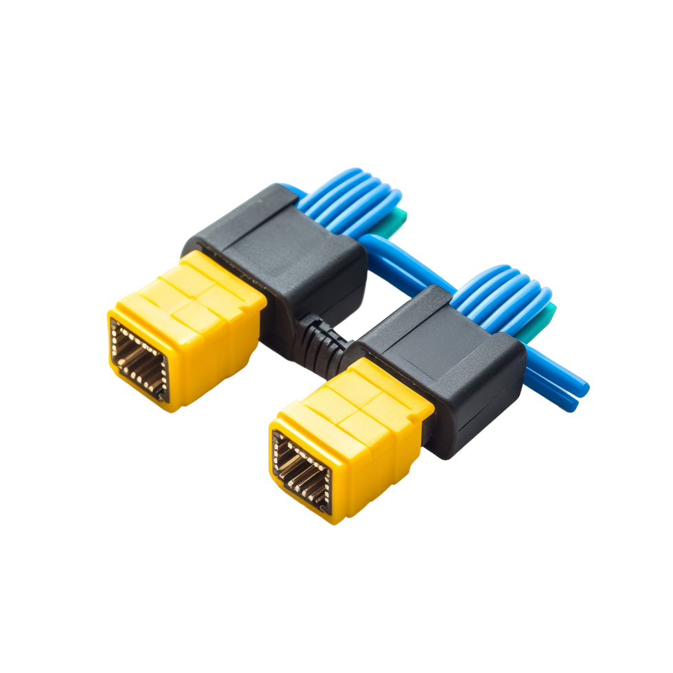 Fiber optic coupler with SC connectors positioned on a clean transparent background under artificial lighting, fiber optic coupler with SC connectors on transparent background png