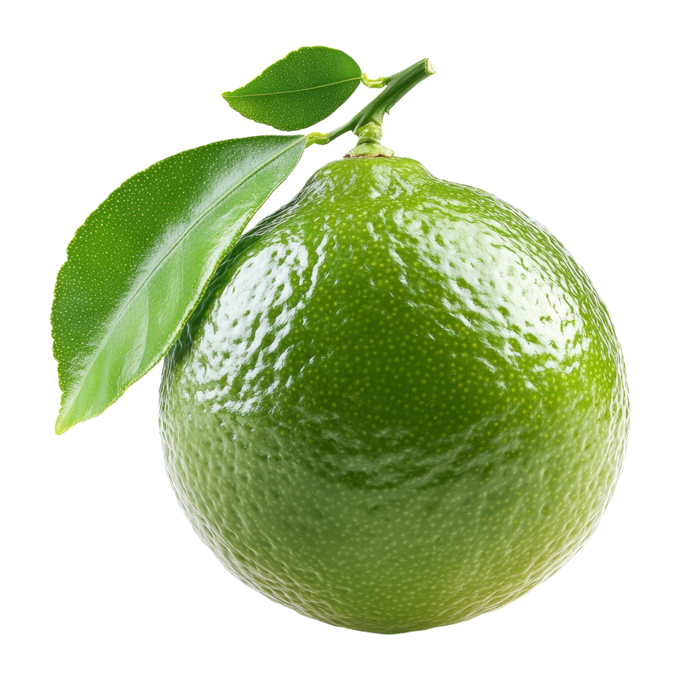 Fresh lime with green leaf isolated on a clean transparent background showcasing its vibrant color and texture, Fresh lime isolated on transparent background png