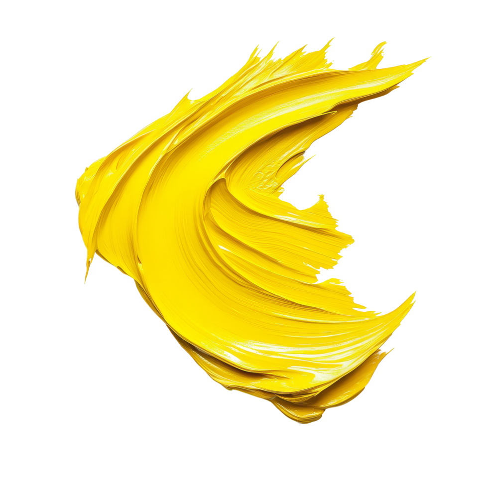 Vibrant twisted yellow paint brush stroke on a clean transparent background showcasing creativity and artistic expression, twisted yellow paint brush stroke isolated on transparent background png