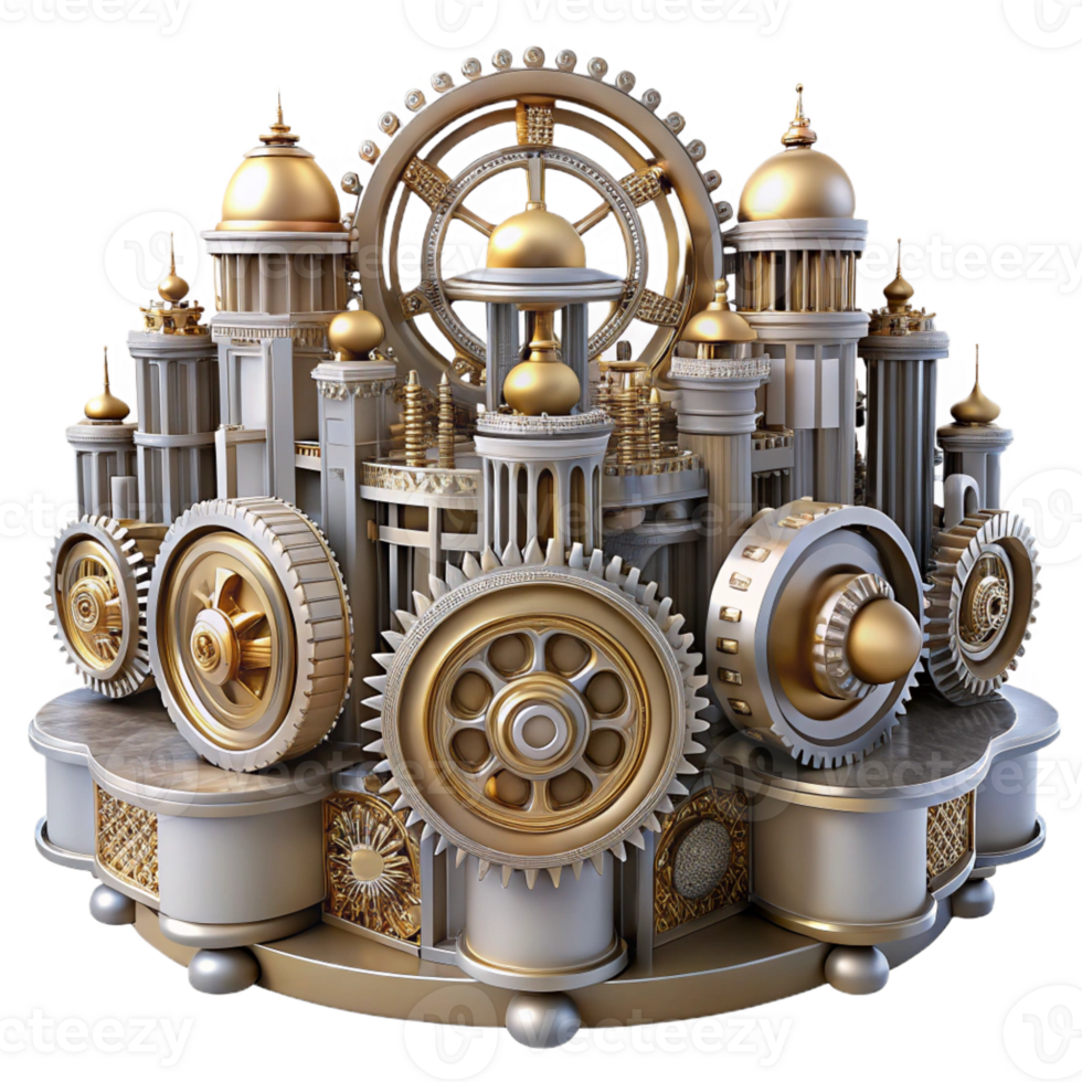 magnificent creative An intricate clockwork city with gears and cogs, steampunk style, intricate details, exclusive png