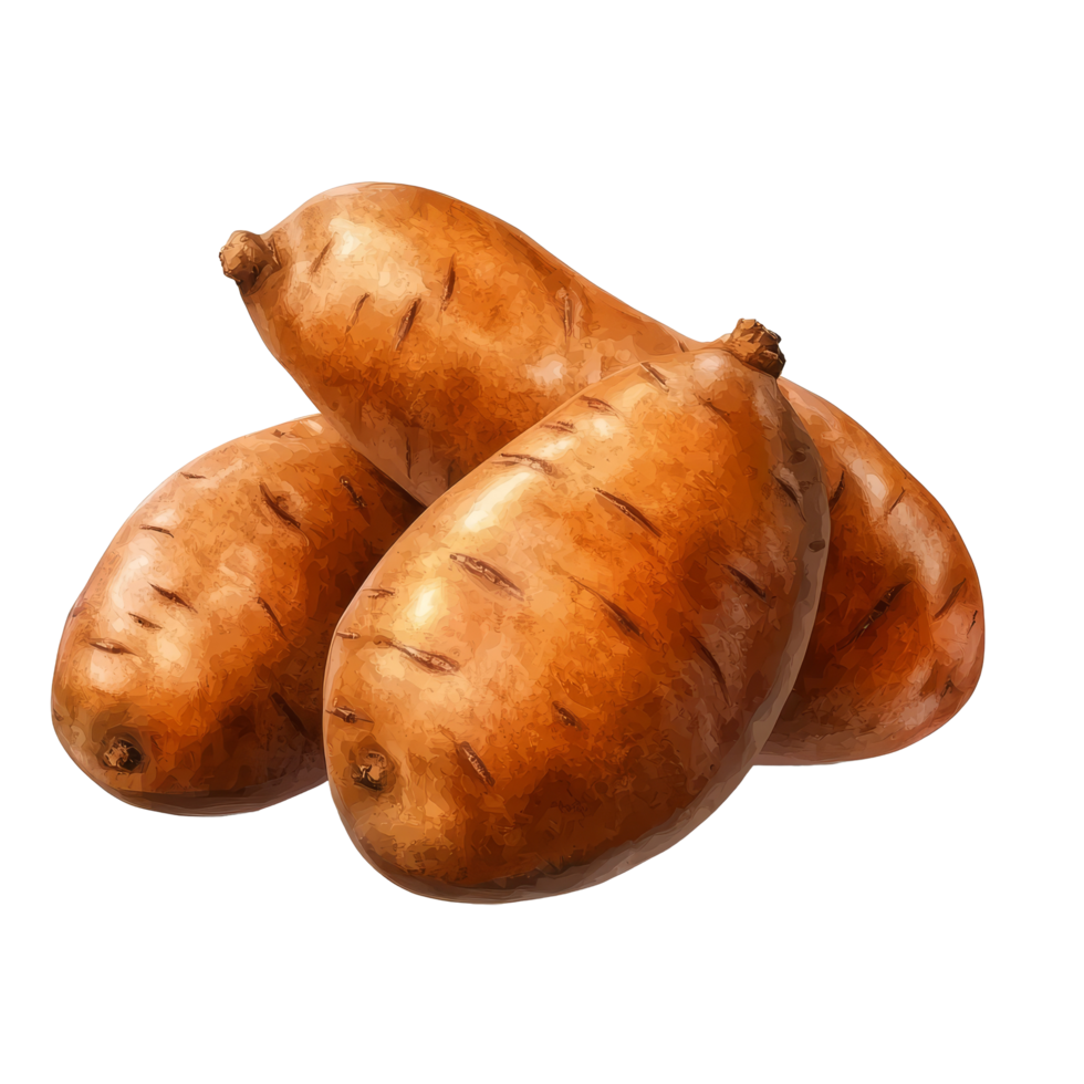 Fresh sweet yam potatoes isolated on a clean, transparent background ready for culinary use and presentation, Sweet yam potato isolated on transperent png