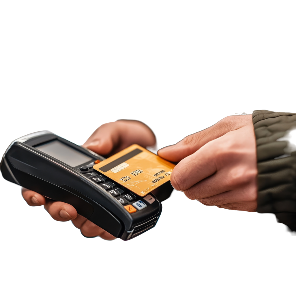 Customer completing payment transaction using credit card at a retail store checkout, file no background Customer paying with his credit card png
