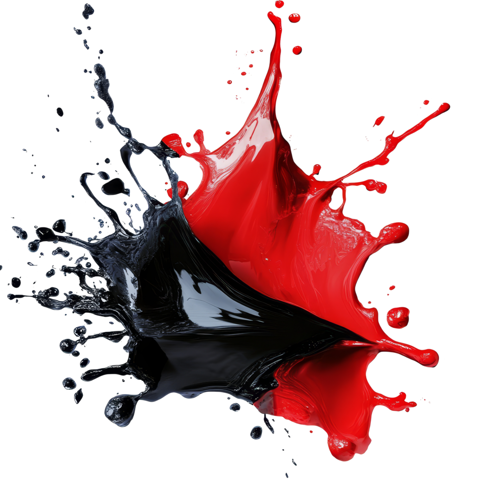 Bold splash of black and red paint isolated on a transparent background for artistic expression, black red color splash isolated on transparent background png