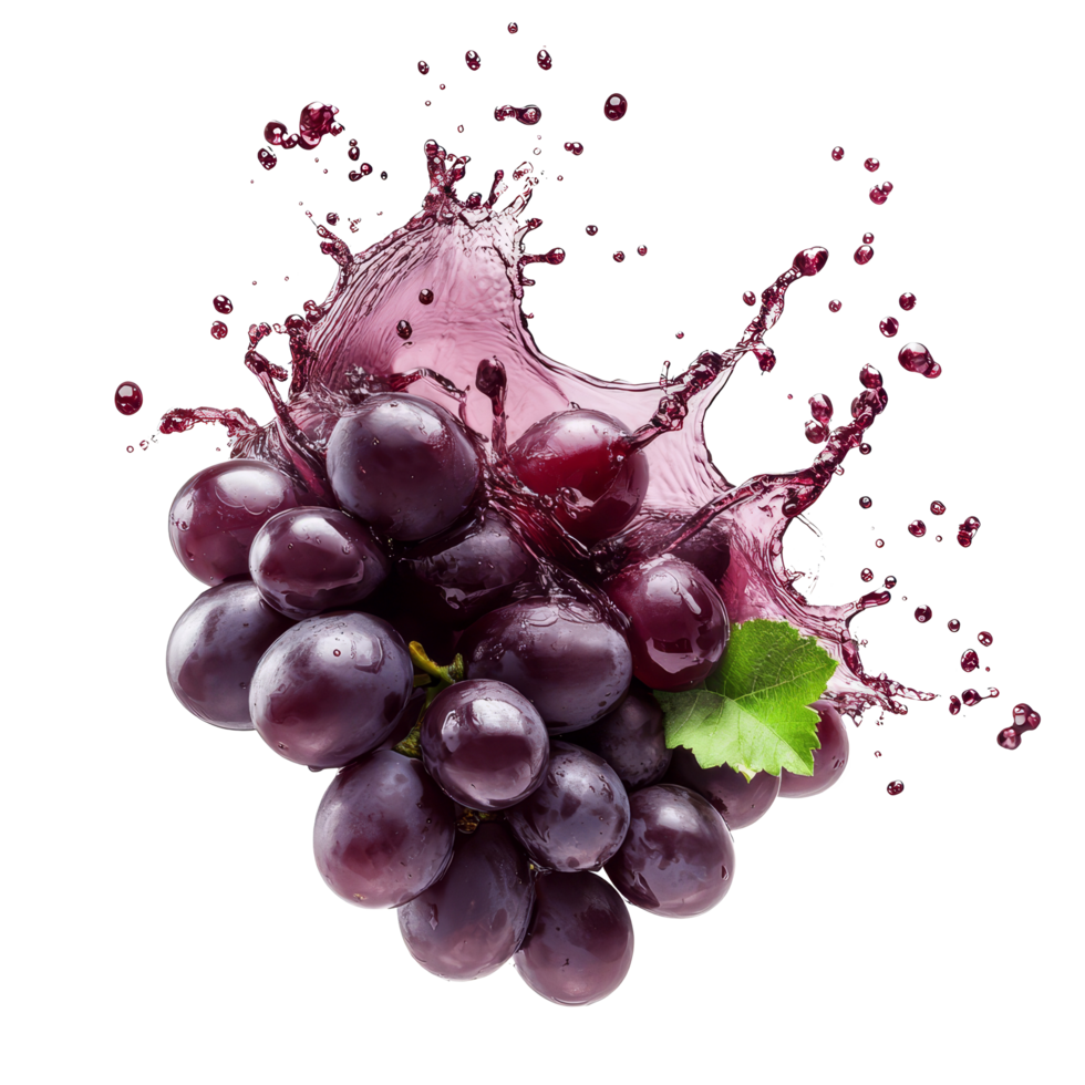 Fresh grape juice splashes dramatically on a transparent background, capturing the essence of vibrant fruit, Fresh grape juice splash on transparent background png