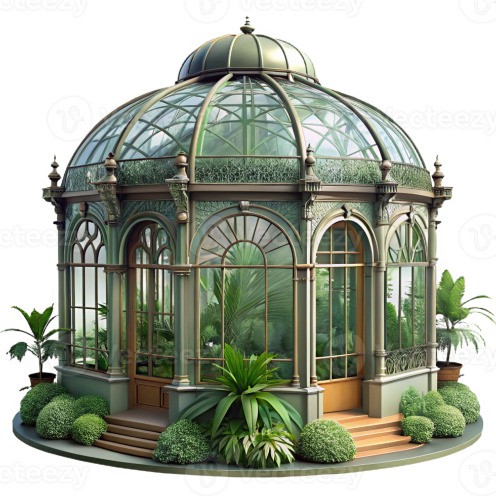 stunning classic Victorian greenhouse, ornate ironwork, lush plants, soft natural light, botanical, detailed png